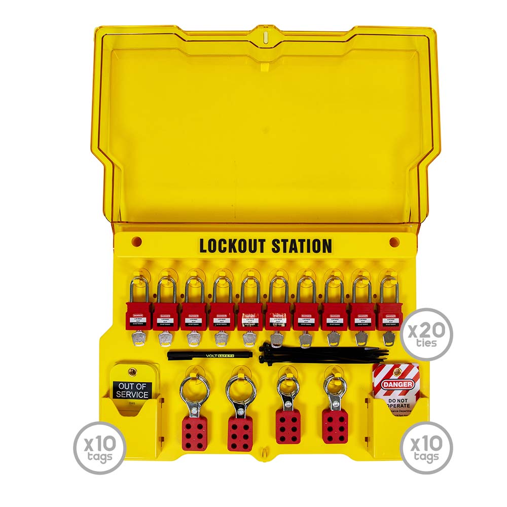 Wall Mounted Lockout Station with Lid 10 Padlocks- Volt Safety - Volt ...