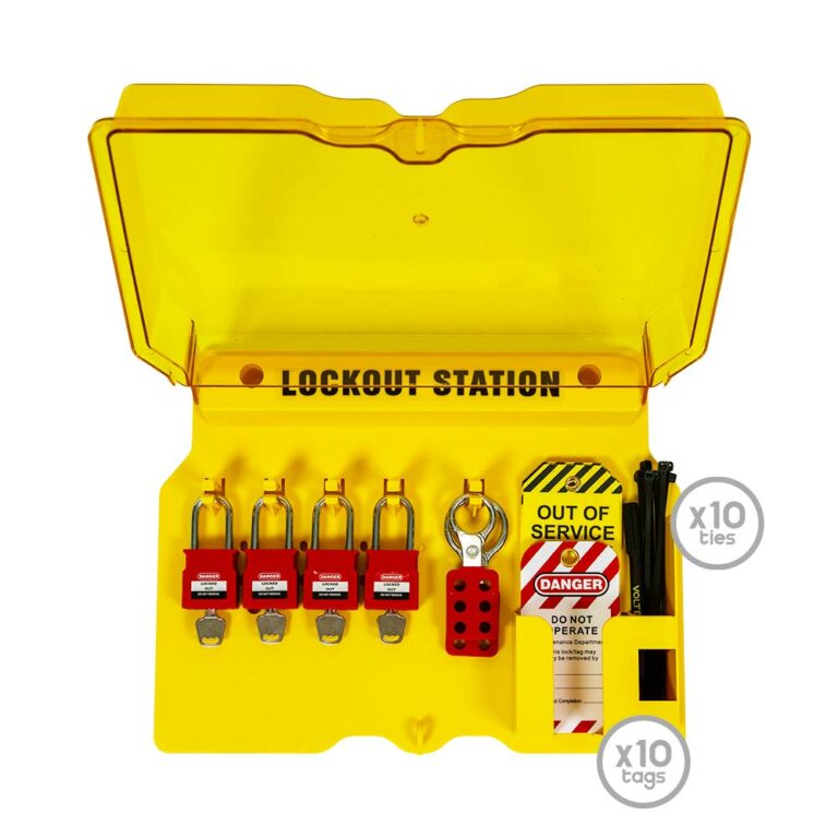 Wall Mounted Lockout Station with Lid 4 Padlocks - Volt Safety