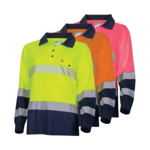 Womens Recycled Long Sleeve Segmented Hi-vis Polo Shirt - Bool